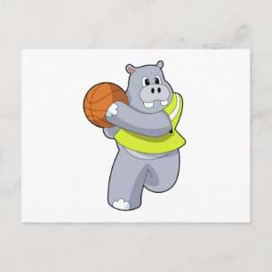 Cartão Postal Hippo como jogador de basquete com basquete.PNG