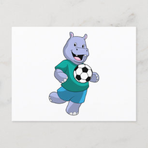 Cartão Postal Hippo como jogador de futebol com futebol