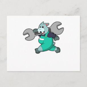 Cartão Postal Hippo como mecânico com chave inglesa