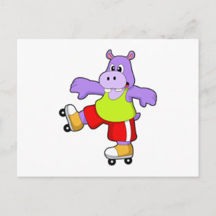 Cartão Postal Hippo como Skater com skates Inline