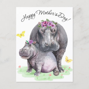 Cartão Postal Hippo do Fundo do feliz dia de as mães