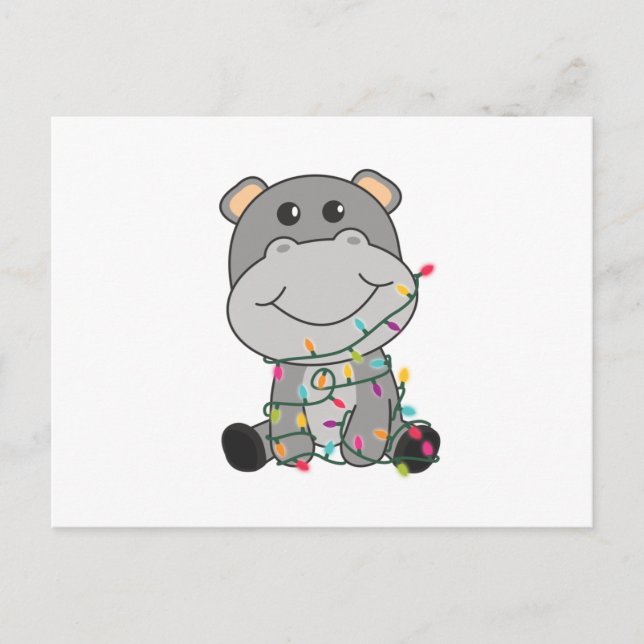 Cartão Postal Hippo Feliz Natal Animais de inverno Hippos (Frente)