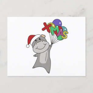 Cartão Postal Hippo Feliz Natal Animais de inverno Hippos