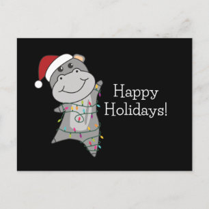Cartão Postal Hippo Feliz Natal Animais de inverno Hippos Postca