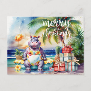 Cartão Postal Hippo Natal com Tema Havaiano 