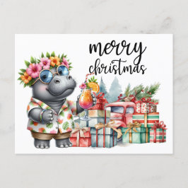 Cartão Postal Hippo Natal Pensado para Amantes de os animais