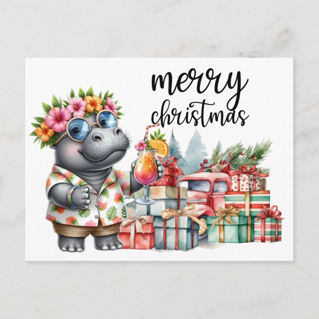 Cartão Postal Hippo Natal Pensado para Amantes de os animais (Frente)