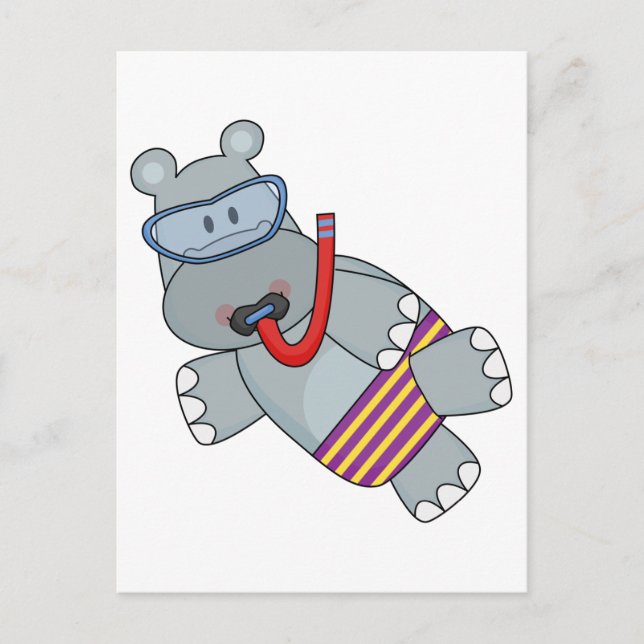 Cartão Postal Hippo Snorkeler T-shirts e presentes (Frente)