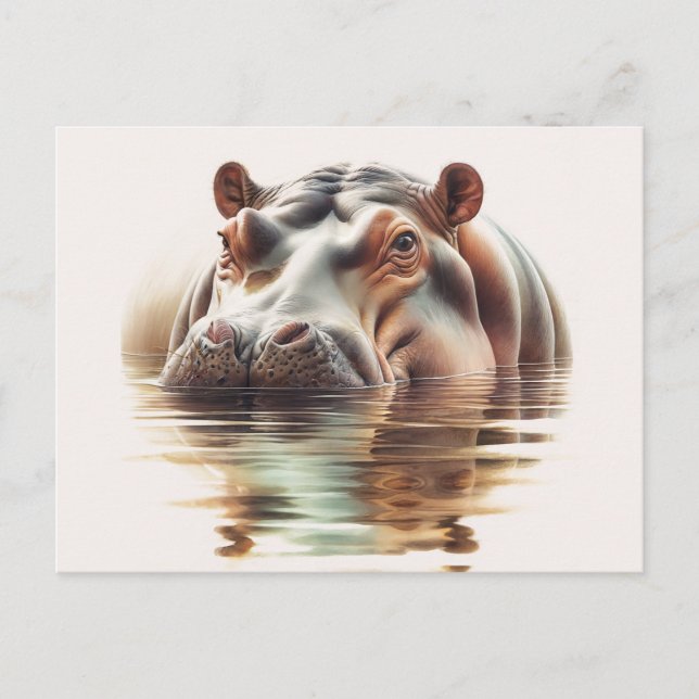 Cartão Postal Hippo Submerged In Water Watercolor (Frente)