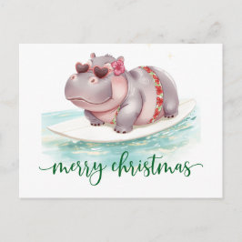 Cartão Postal Hippo Surfer on Surf Board on Christmas Holiday 