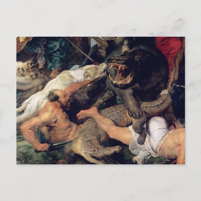 Cartão Postal Hippopotamus e Crocodilo Hunt, c.1615-16 (Frente)