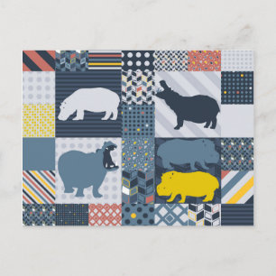 Cartão Postal Hippos Faux Quilt