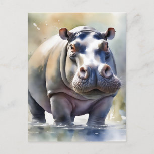 Cartão Postal Hippo's Serene Waters A Watercolor Retrato