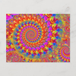Cartão Postal Hippy Fractal Padrão Turquesa rosa e amarelo