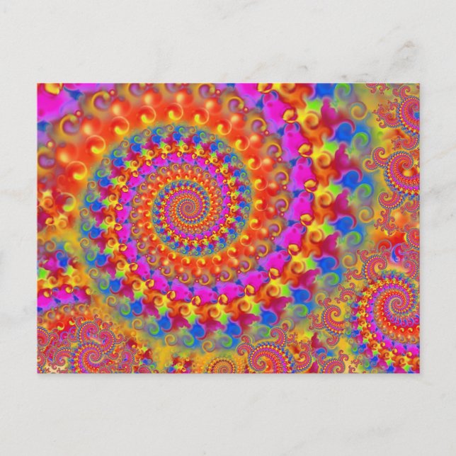 Cartão Postal Hippy Fractal Padrão Turquesa rosa e amarelo (Frente)