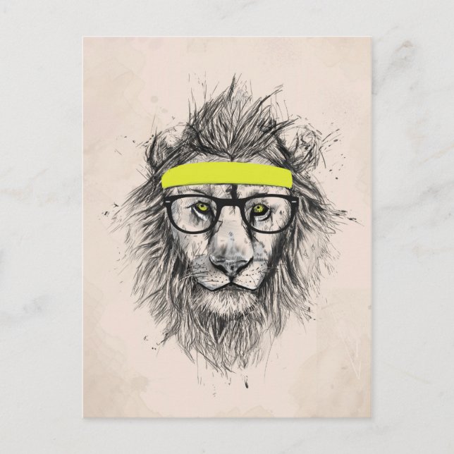 Cartão Postal Hipster de leão (fundo claro) (Frente)