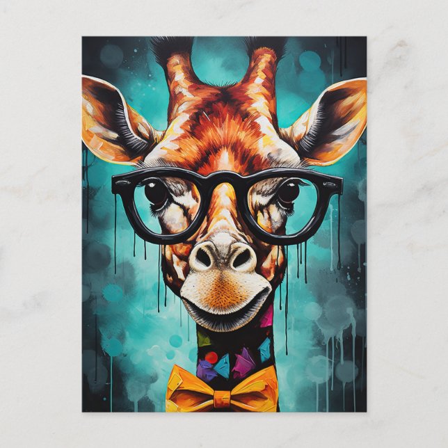 Cartão Postal Hipster Engraçado Girafa Zoo Animais Selvagem Urba (Frente)
