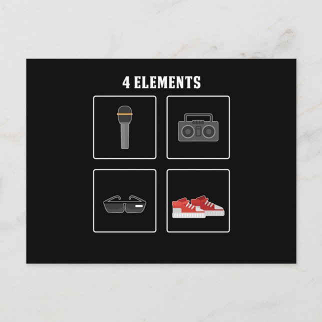 Cartão Postal hipster Hip Hop de 4 Elementos (Frente)