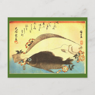 Cartão Postal Hirame & Mebaru - Gravura Japonesa de Peixes de Hi