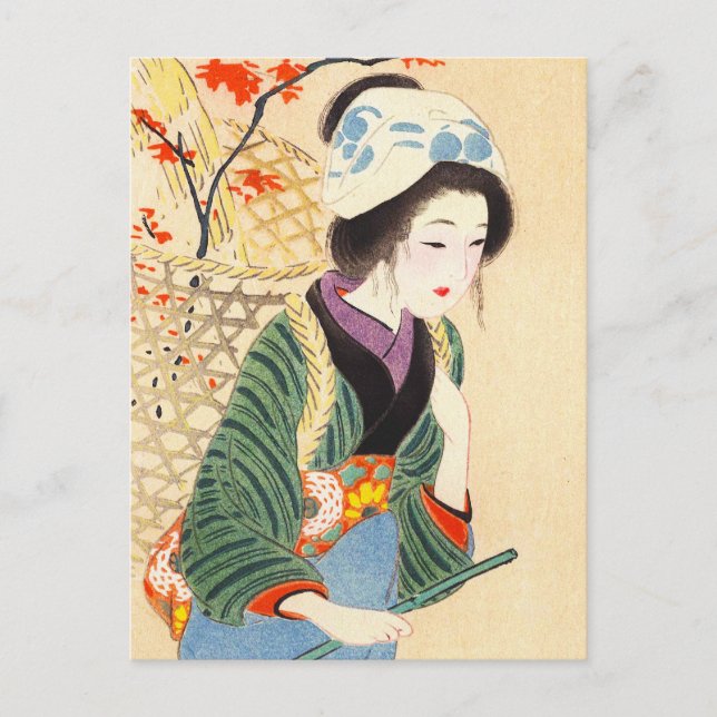 Cartão Postal Hirezaki Eiho Beauties dos Doze Meses, Bijin (Frente)