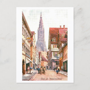 Cartão Postal Hirschgasse vintage, Ulm, Alemanha