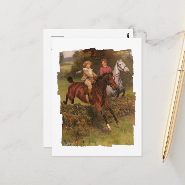 Cartão Postal His First Fence Boy and Horse Jumping Fence (Frente/Verso In Situ)