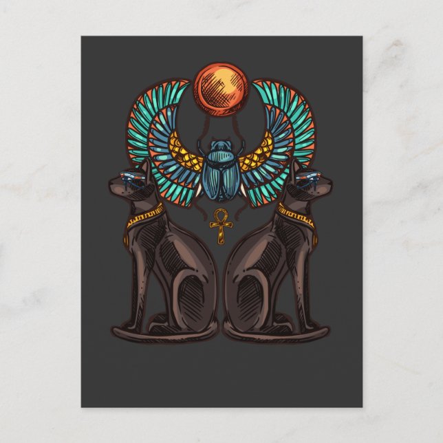 Cartão Postal História Antiga do Design de Gato Egípcio (Frente)