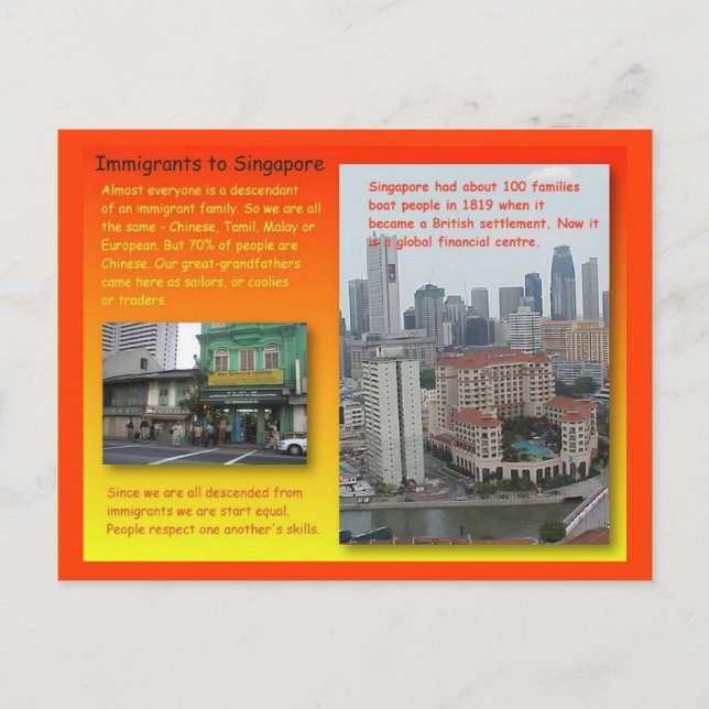 Cartão Postal História, História, Imigrantes em Singapura (Frente)
