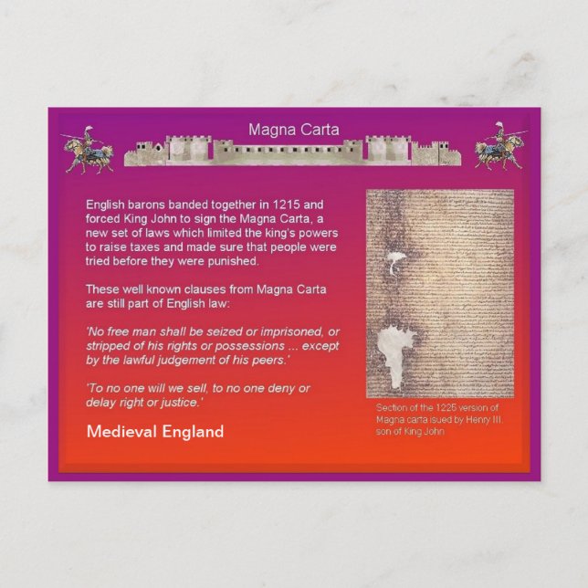 Cartão Postal História, Inglaterra medieval, Magna Carta (Frente)