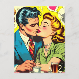 Cartão Postal Histórias em quadrinhos de Amor com Casal Retroati