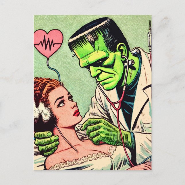 Cartão Postal Histórias em quadrinhos de Amor Monstro Retro (Frente)