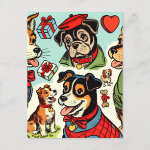 Cartão Postal Histórias em quadrinhos De Cães Retro Cuta