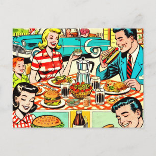 Cartão Postal Histórias em quadrinhos de Comida da família feliz