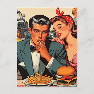 Cartão Postal Histórias em quadrinhos do Casal Retro Love