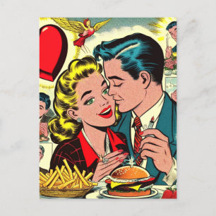 Cartão Postal Histórias em quadrinhos do Casal Retro Love