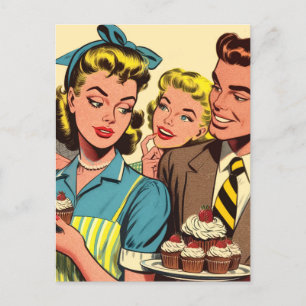 Cartão Postal Histórias em quadrinhos do Cupcake do Casal retro