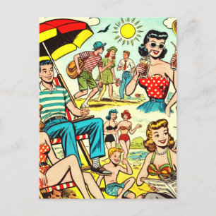 Cartão Postal Histórias em quadrinhos Retro Beach