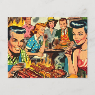 Cartão Postal Histórias em quadrinhos Vintage Barbecue