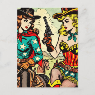 Cartão Postal Histórias em quadrinhos Vintage Western Cowgirl