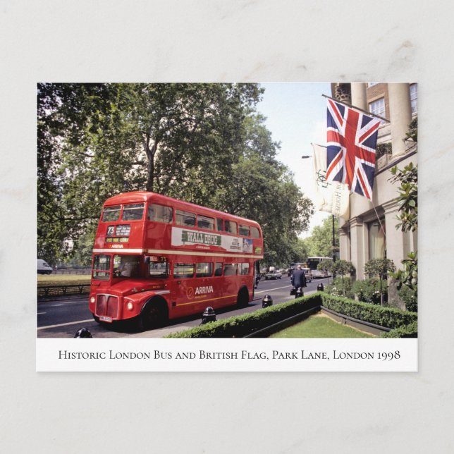 Cartão Postal Historic London Bus, British Flag, 1998 (Frente)