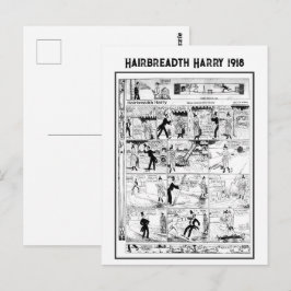 Cartão Postal Histórica Vintage Hairbreadth Harry Cartoon 1918