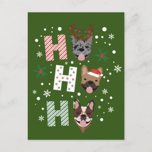 Cartão Postal Ho Ho Ho Buldogue Francês Feliz Natal