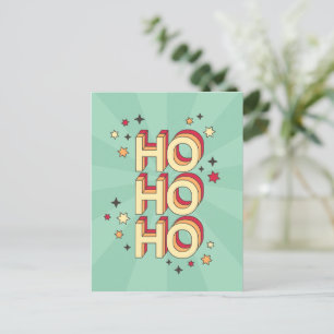 Cartão Postal Ho ho ho natal texto sazonal e estrelas