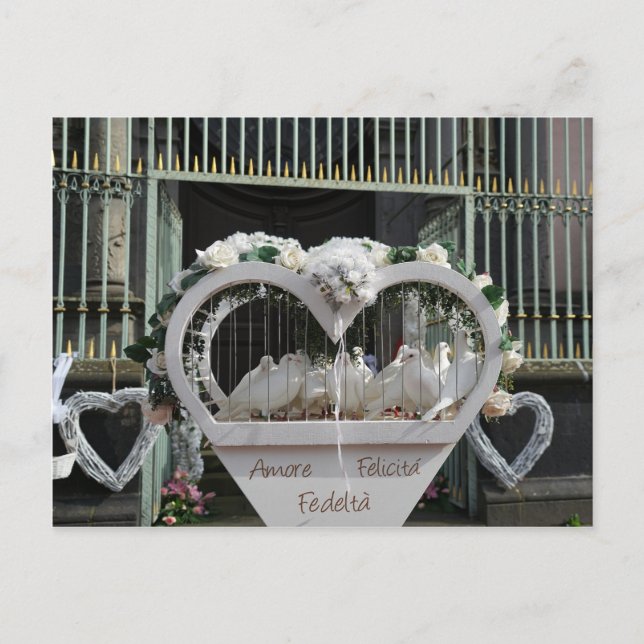 Cartão Postal Hochzeits Tauben warten auf das Brautpaar (Frente)