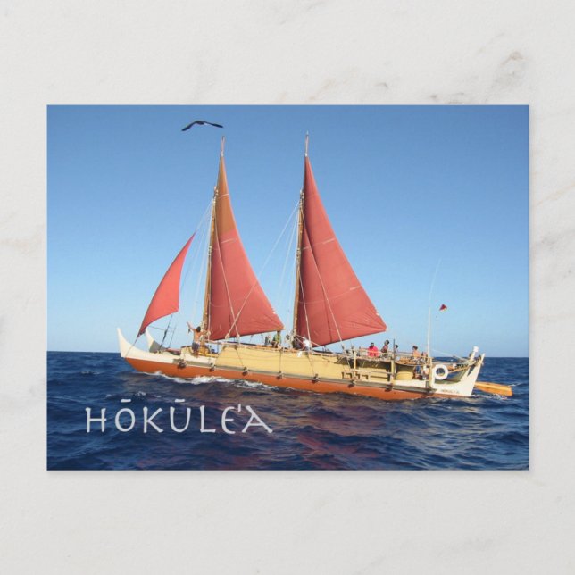Cartão Postal Hokulea Postcard, antiga canoa havaiana de viagens (Frente)