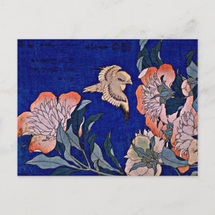 Cartão Postal Hokusai: Canário e Peônia