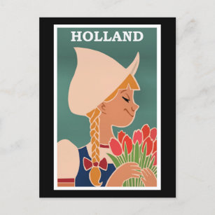 Cartão Postal Holanda, poster vintage, rapariga holandesa com tu