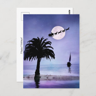 Cartão Postal Holiday Beach Sailboat com Papais noeis