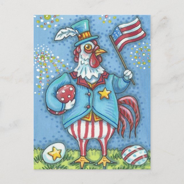 CARTÃO POSTAL HOLIDAY CHICKEN, 4 DE JULHO ROOSTER (Frente)