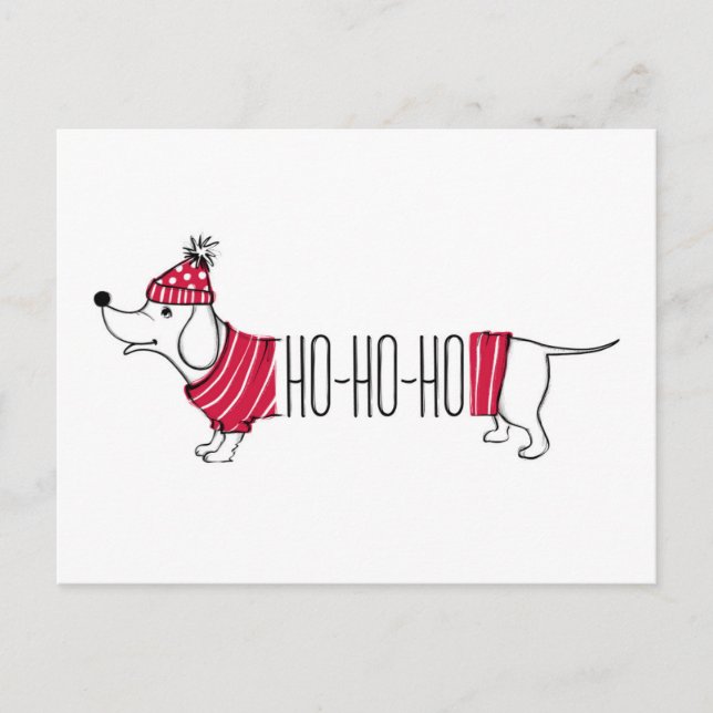 Cartão Postal Holiday Dachsund | Ho-Ho (Frente)